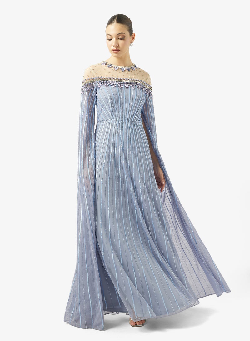 Amelia Rose Embellished Cape Sleeve Maxi Dress - Image 4